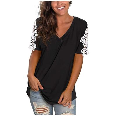 New Women's 2025 Lace V-Neck Short Sleeve Loose Casual Top In Stock