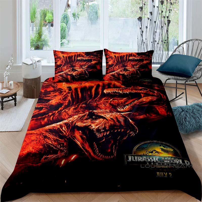 Cute Cartoon Dinosaur Jurassic World Bedding Set (Duvet Cover and Pillowcases) — Ideal for Boys and Girls Bedroom Decor 135x200cm
