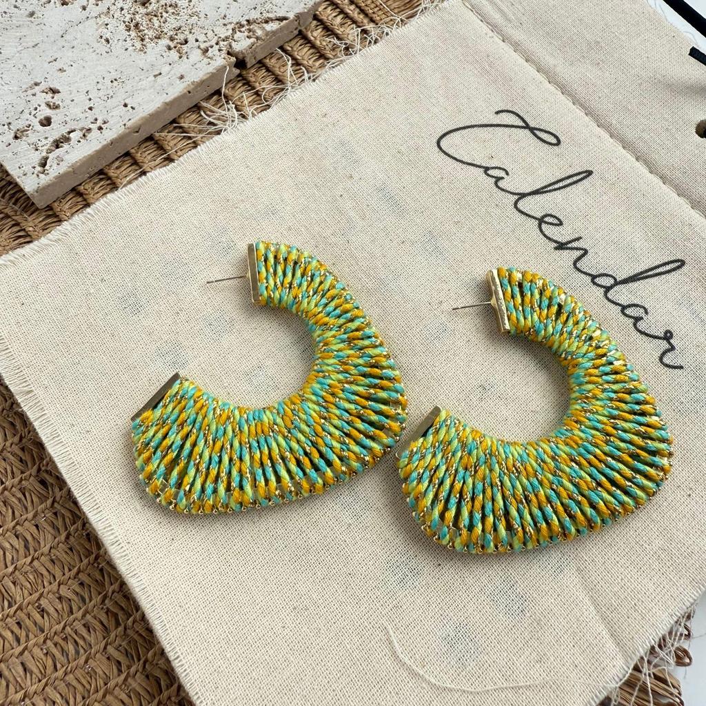 Elegant Hoop Earrings: Handmade European & American Fashion, Versatile Fall/Winter C-Shaped Studs with Cotton Thread Weaving