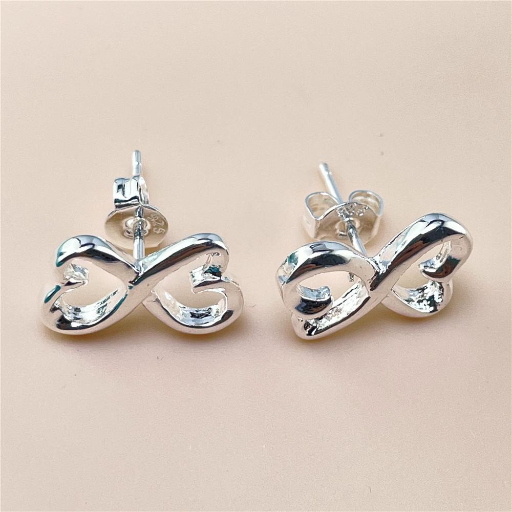 Postříbřené náušnice S925 stříbrné náušnice stříbrné šperky jednoduché 8znakové mašličkové náušnice náušnice dívčí šperky