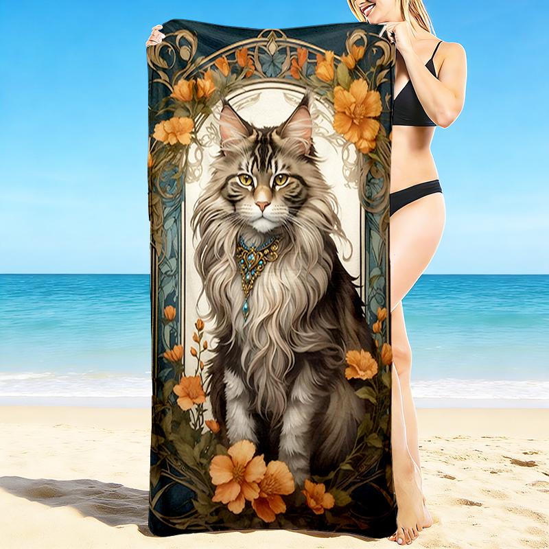 1Pc Maine Coon Cat Portrait Beach Towel Quick Dry Multiuse For Beach Pool Gym Yoga Home Travel Christmas Halloween Xmas Gift G1242