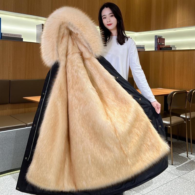 Abrigo Largo de Cuero para Mujer 2023 Invierno con Forro Polar, Forro Desmontable y Piel.