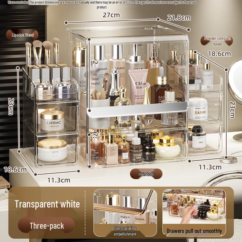 Transparent PET Skincare Storage Organizer - Dustproof, Thickened Shelf for Large Dressing Tables