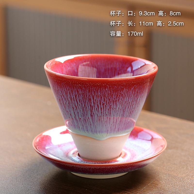 Japanese Retro Ceramic Coffee Mugs Household Kitchen Kiln Change Flow Glaze Funnel Cup with Base Restaurant Dessert Utensils
