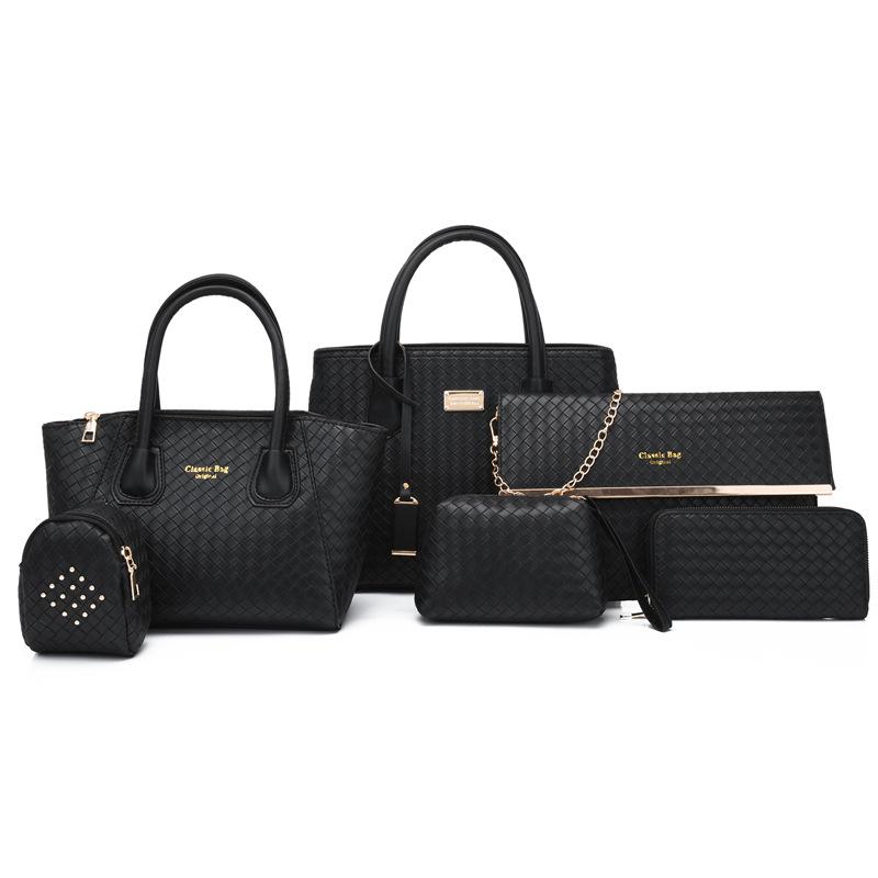 Woven six-piece mother and child bag new retro large-capacity women's shoulder portable messenger bag