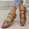 Women's Shoes 2025 Brand Buckle Strap Women's Flats Fashion Leopard Print Daily Flats Women Hot Sale Square Toe Flat Low Heels