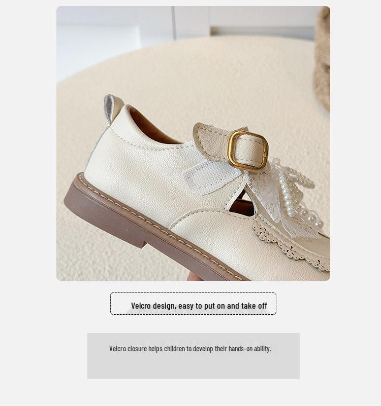 Girls' 2025 Autumn Leather Princess Shoes - Black Bow Mesh