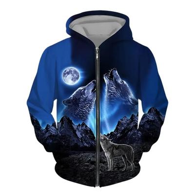 Herren Reißverschluss Hoodie Wolf 3D gedruckt Reißverschluss Hoodie Herren Pullover Mode lässig Pullover Straße Harajuku Kleidung Frühling und Herbst
