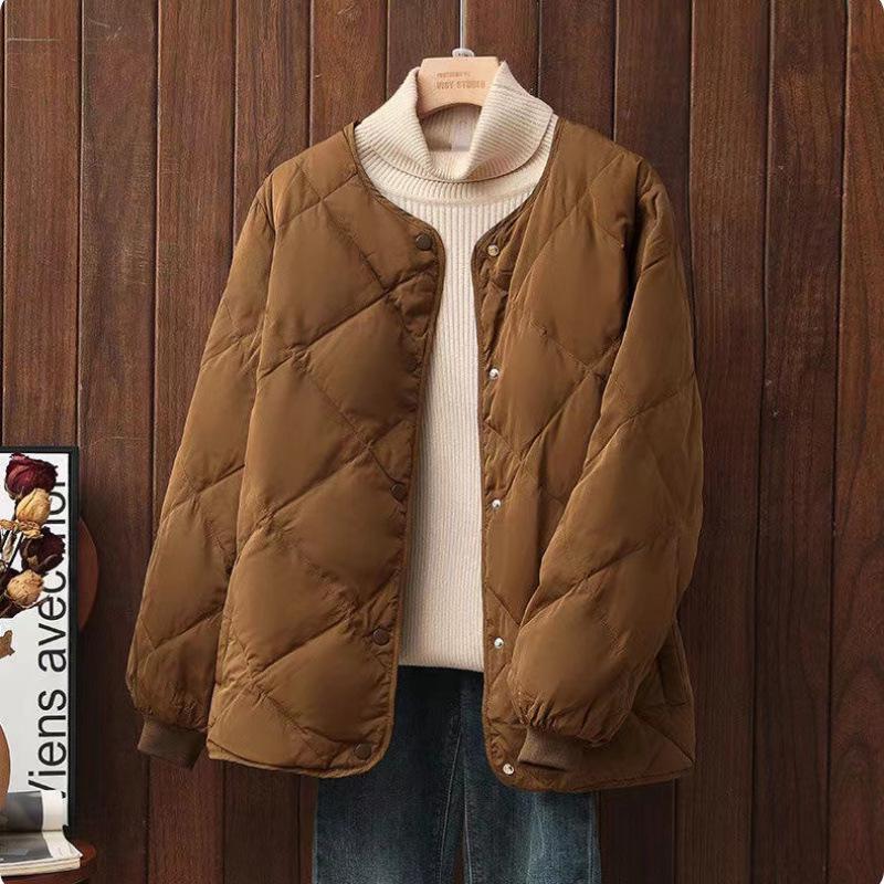 2024 Autumn & Winter Women's Hong Kong Style Short Down Jacket - Diamond Pattern, Lightweight & Loose Fit