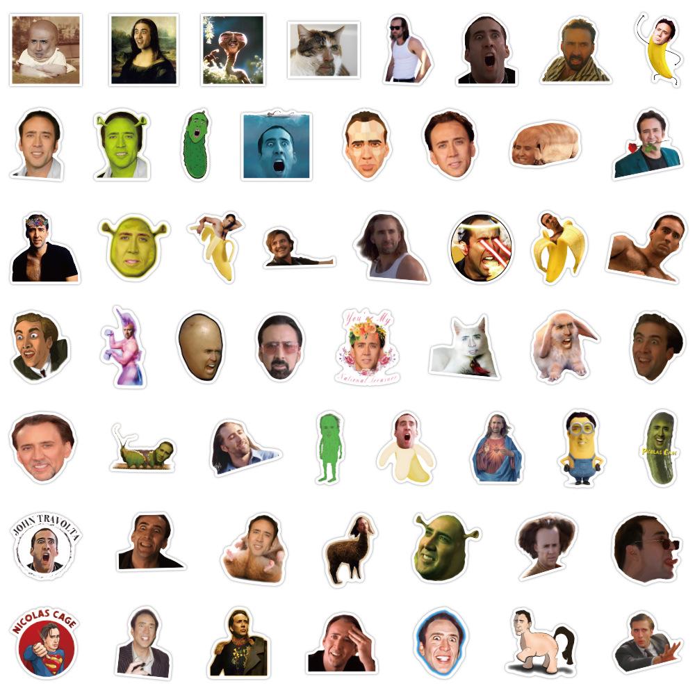Nicolas Cage Graffiti Stickers: 50 Waterproof Personality Stickers for Notebooks & Luggage Decoration