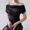 Sommer Reines Verlangen Ein Schulter Schwarz Kurzarm Damen T-Shirt Koreanischer Stil Schlankmachendes Top Freiliegende Schulter Modisch