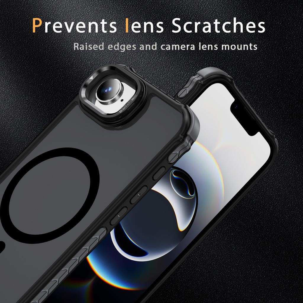 For iPhone 16e Case with Lens Kickstand Matte Phone Back Cover Compatible with MagSafe