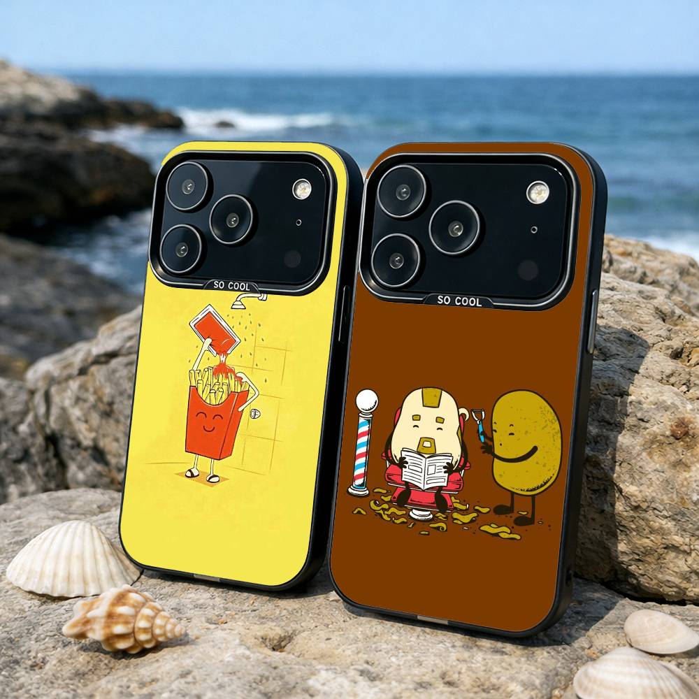 Funny Cute Food Fancy Phone Case For iPhone17,16,15,14,13,12,11,Pro,MAX Gray Matte Silicone Black Cover