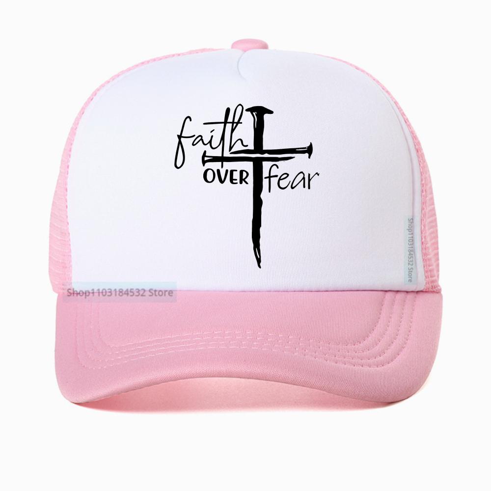 Unisexs Summer Fashion Casual Faith over Fear Letter Printed Baseball Cap Outdoor Breathable Mesh Trucker Hat Casquette