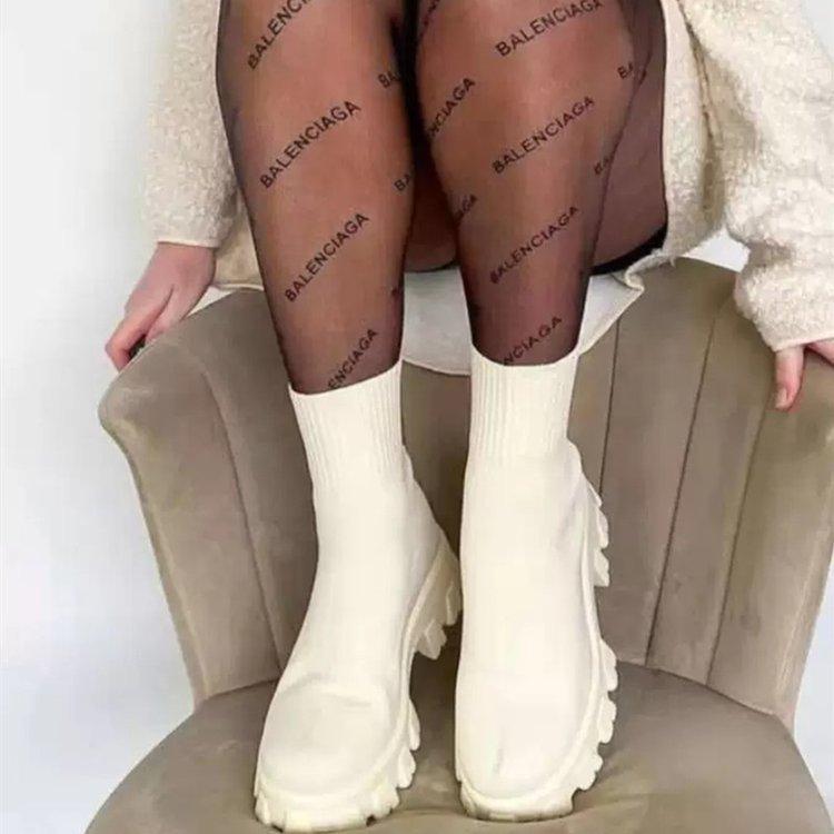 Foreign trade 2025 autumn and winter large size knitted boots thick sole comfortable European beautiful women boots socks boots low tube solid color