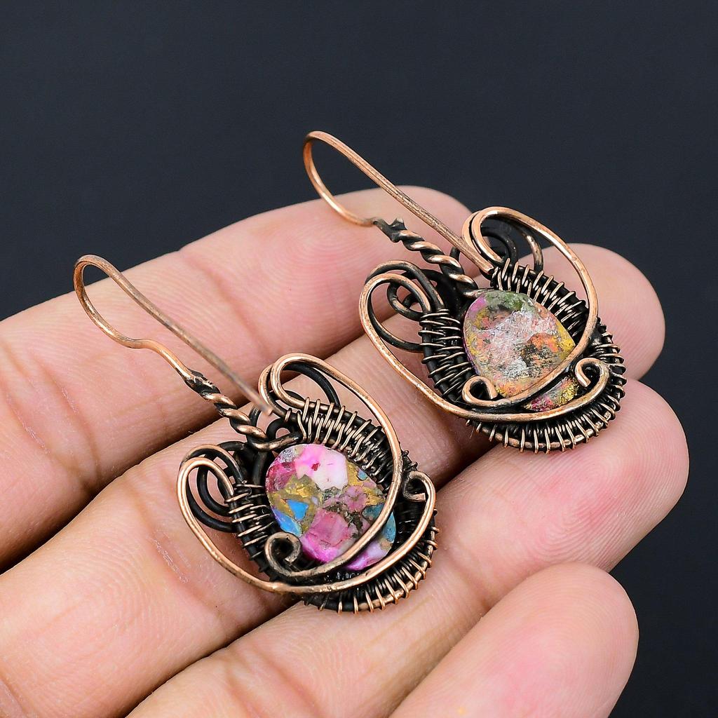 Rosa Spiny Oyster Edelstein, reiner Kupferdraht umwickelt, handgefertigter Anhänger, Schmuck, Geschenk