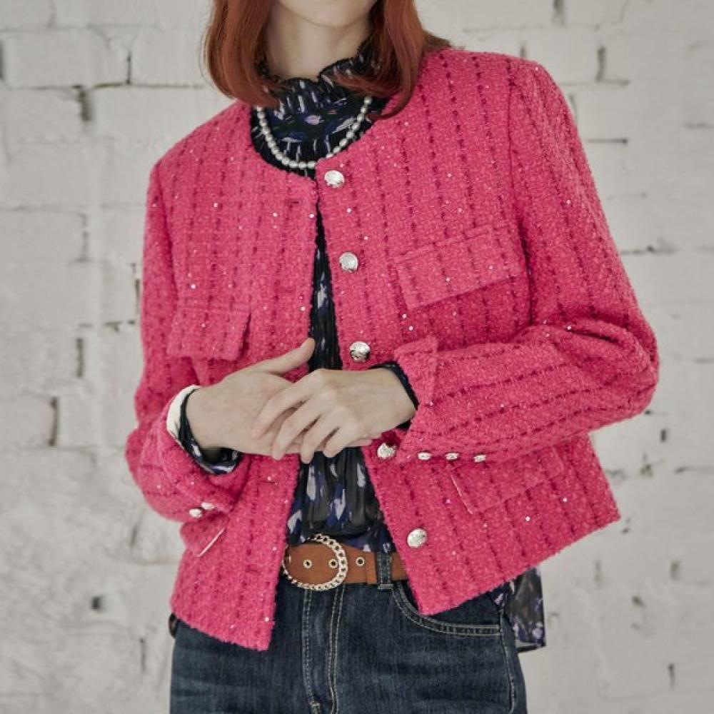 MAXZA Укороченный твидовый жакет со пайетками из смесовой шерсти Cd11qj001nh Pink/SM