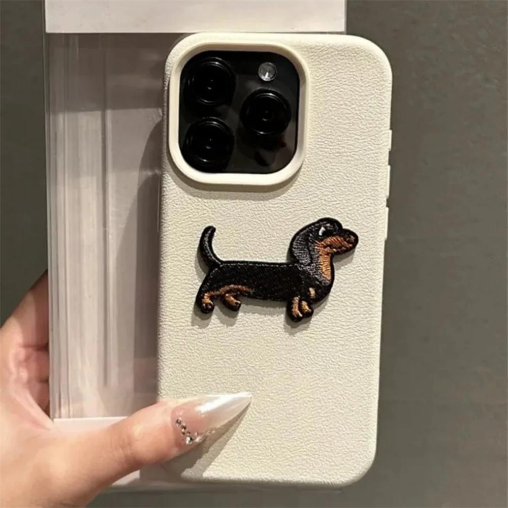 Cute Cartoon Dachshund Litchi Pattern Case For iPhone 17 Air 16 15 14 13 12 11 Pro Max 14 Plus X XR XS Korean Lovely Soft Cover