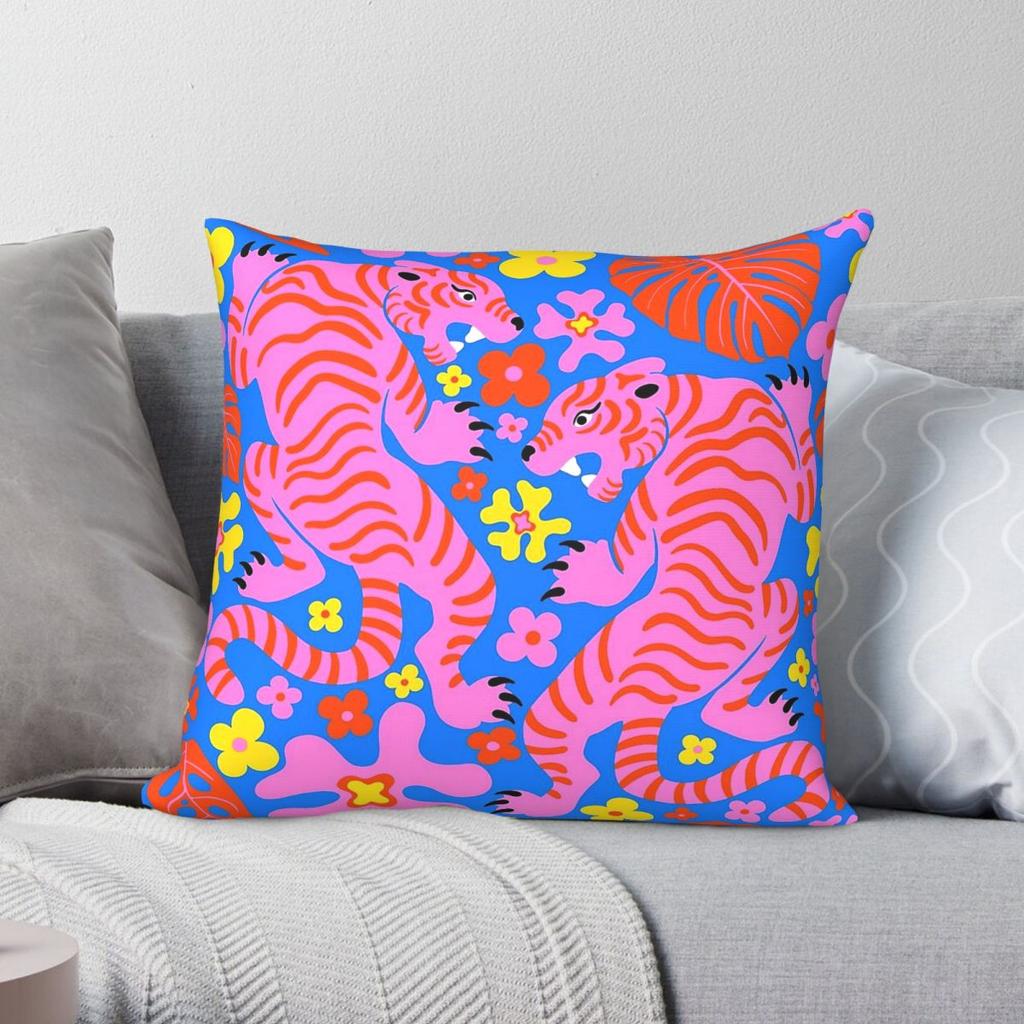 Tiere Blumen Helle Pop Art Quadratische Kissenhülle Polyester Leinen Samt Muster Dekor Zierkissenhülle Sofa Sitzkissen