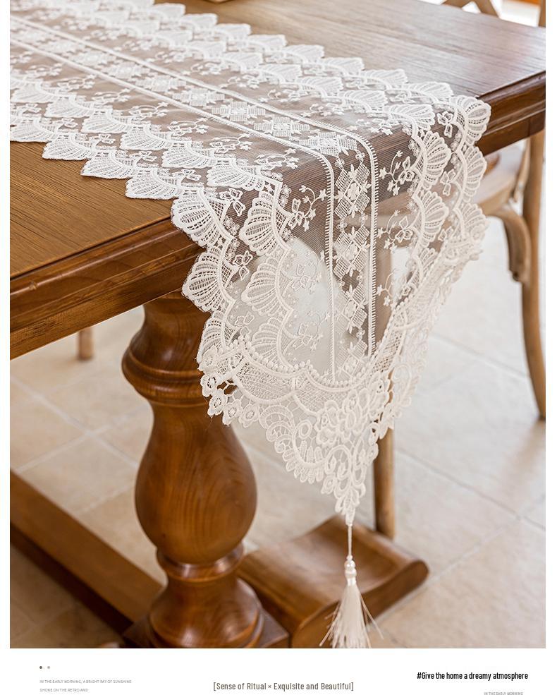 Vintage French Lace Table Runner - Elegant Retro Dining & Sideboard Mat