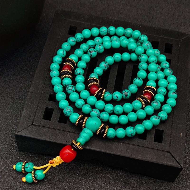 Tibetan Style 108-Bead Turquoise Bracelet - Unisex Tourist Attraction Accessory