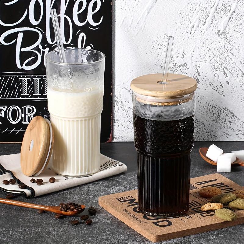 500ml Ribbed Glassware Glass Cup With Lid and Straw Drinking Glasses Cocktail Beer Iced Coffee Mug Juice Tea Cup Water Cups