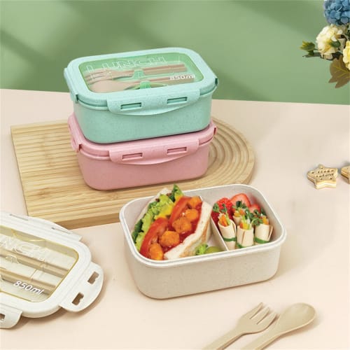 Boîte à Bento ASY avec Paille, Passe au Micro-ondes, Légère, Couverts Inclus, Fourchette et Cuillère Incluses, Capacité 850 ml, Simple Niveau, Design Simple, Grande Capacité