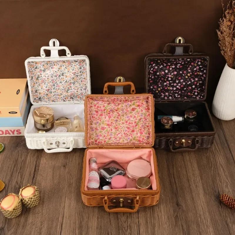 Vintage PP Rattan Woven Storage Box with Lid, Portable Travel Case, Perfect for Wedding Gifts and Holiday Packaging