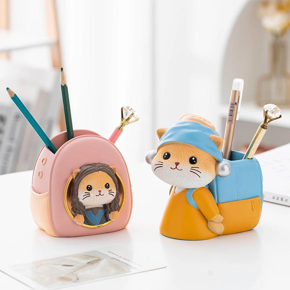Office Desktop Decorations Cute Cat Pencil Holder Ornaments Teacher's Day Gift Cute Healing Small Objects