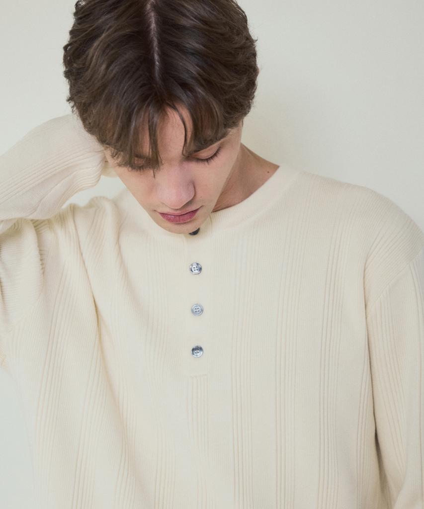Wednesday Oasis Always Ribbed Henley Neck Washable Knit_Ivory(Wc25_Kn04)