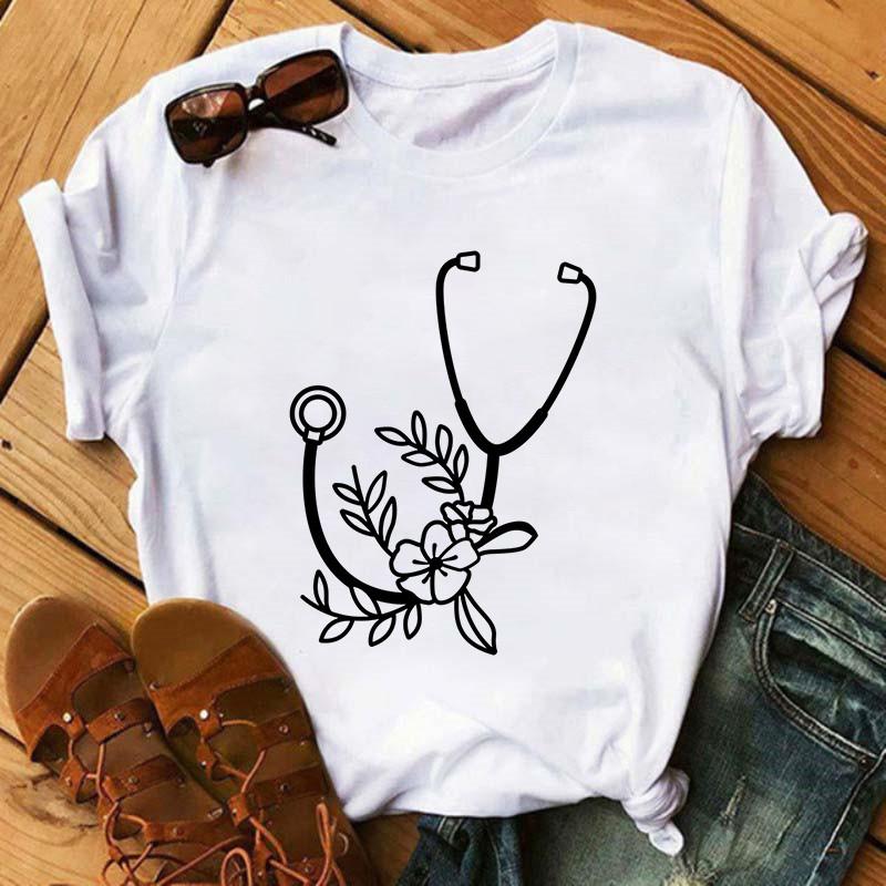 Summer Female T-Shirt Nurse Print Woman T-Shirt Casual Graphic T-Shirt Women's Harajuku Retro Top T-Shirt Women's Clothing