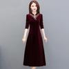 Women Autumn Winter Velvet Dress Lady Long Sleeve Party Velour Dress Casual A-Line Elegant Mid Long Dresses
