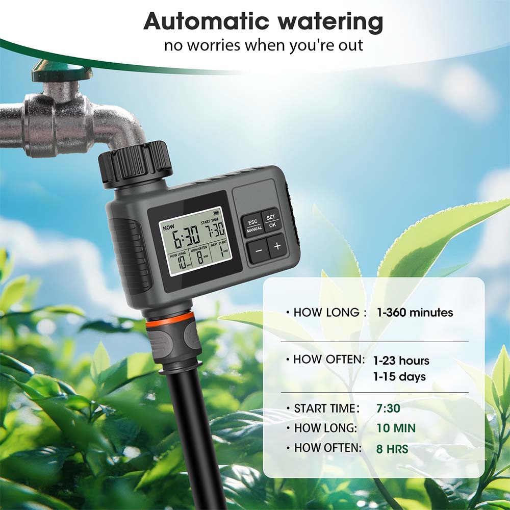 Set di Irrigazione Timer a Pulsante LCD da Giardino 30-5m 0-80L/H Ugello Rotante Regolabile Display Intelligente Sistema di Irrigazione Automatico