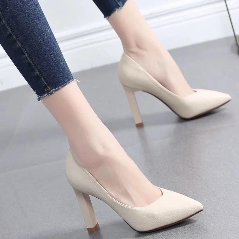 Damen spitze Zehenpartie hohe Qualität Stiletto-Absatz Schuhe für die Arbeit Dame Mode Komfort Frühling & Sommer schwarze High Heel Schuhe ab238