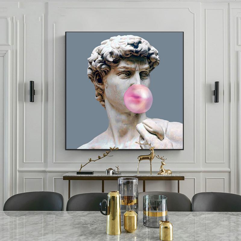Nowoczesne obrazy David dmuchający różowy obraz na płótnie do salonu dekoracja ścienna David rzeźba wydruki Cuadros