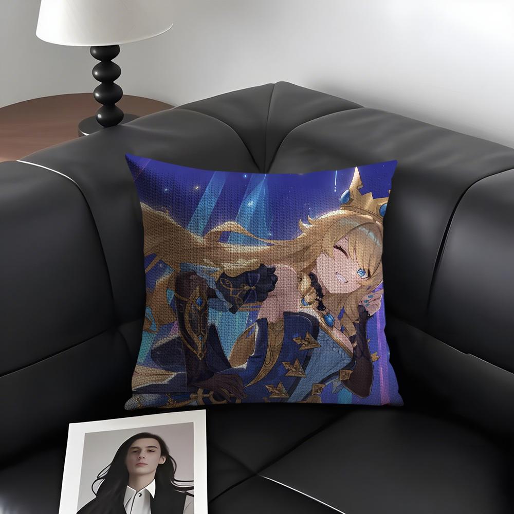 NNavia GenshinN Anime Cushion Cover Natural Linen Organic Fabric DoubleSided Printing Sofa Home Decor Gift Pillow Case