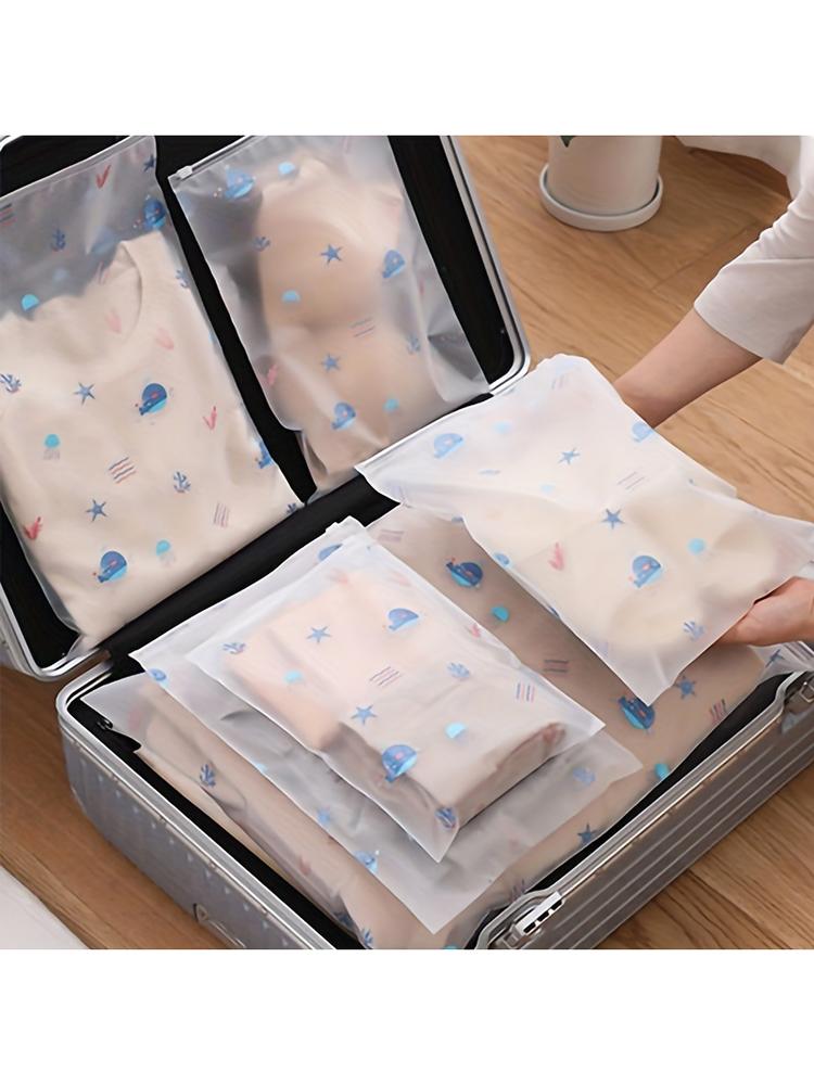 5pcs Printed Travel Storage Bag,Transparent Clothing Sorting Bag,Waterproof Zippered Underwear Packaging Bag Clothes Organizer