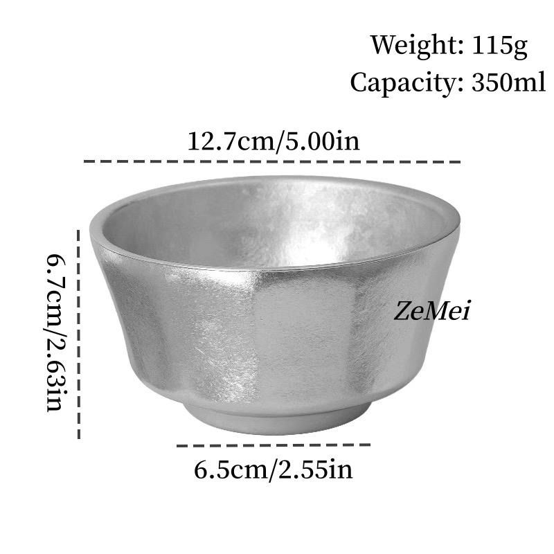 Pure Titanium Thickened Salad Bowl,Multicolor Double-Layer Hexagonal Shape Texture Camping Home Food Storage Soup Bowl Tableware