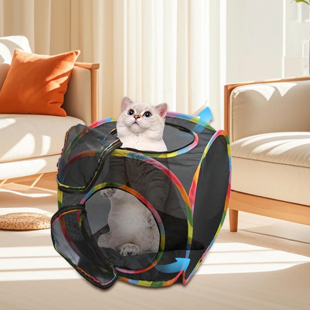 Square Foldable Outdoor Mesh Cat Tunnel Breathable Summer Kitty Tent with Play Tunnel Interactive Pet Play Cube Toys
