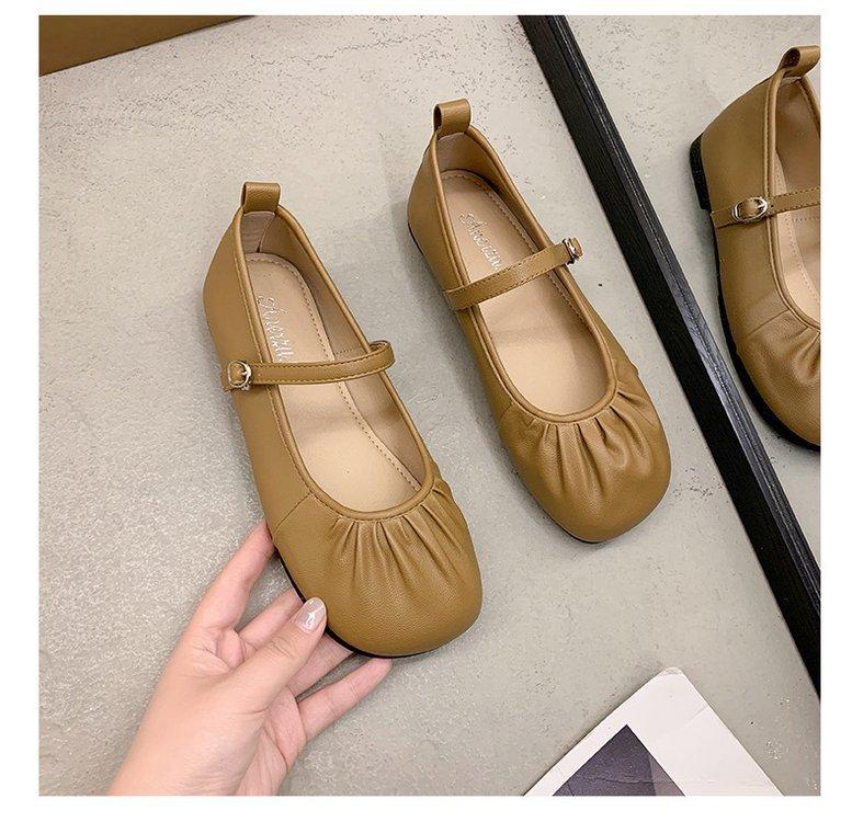 Spring new fairy style one-word buckle with Mary Jane shoes round head flat-bottomed temperament fashionable versatile small leather shoes single shoe
