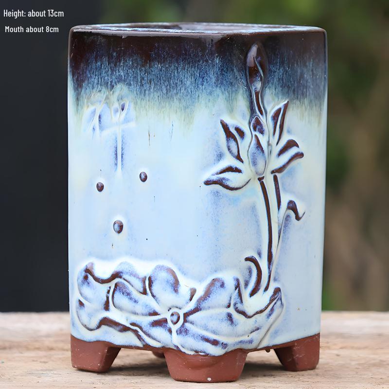 Handmade Terracotta Succulent Pot, Large Square with Gloss Glaze and Breathable Design.