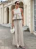 New Style Round Neck Sleeveless Top & Straight Leg Pants Two-Piece Set