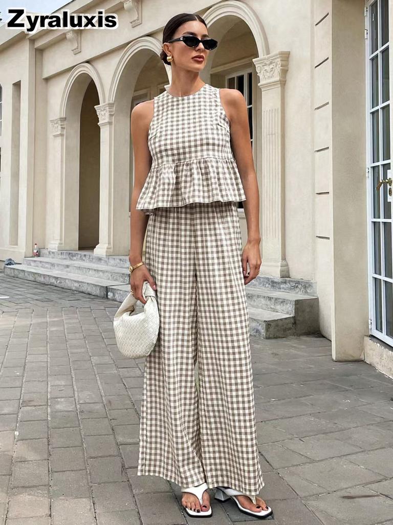 New Style Round Neck Sleeveless Top & Straight Leg Pants Two-Piece Set