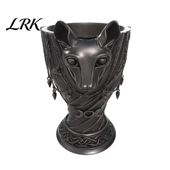 Celtic Knot Decor Egyptian Cat God Vase, Halloween Gothic Matte Black Dark Style Flower Unique Sculpture Vase Holder, Multifunctional Storage A