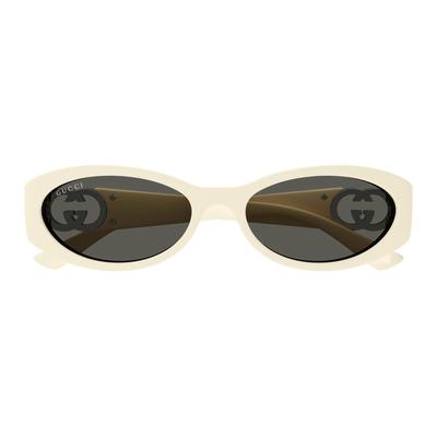 GUCCI Logo Design Injection Molded Irregular Sunglasses Unisex Couple White