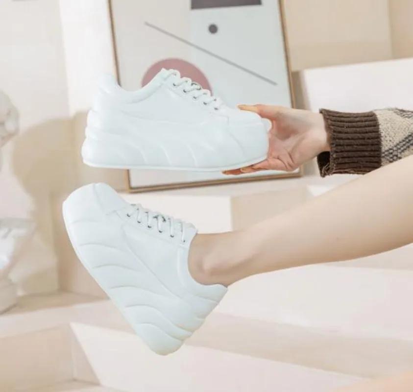 Fashion 8cm Spring Genuine Leather Platform Wedge Chunky Sneakers Platform Women Shoes Zapatos De Mujer Autumn Vulcanize Shoes Fashion