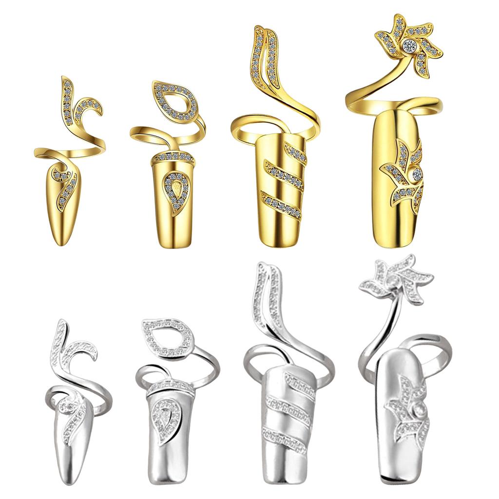4pcs Adjustable Knuckles Rings for Women Fashionable Personality Nail Ring Crystal Flower Finger Joint Rings Accessory