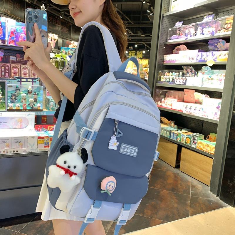School Bag Junior High School Girls Japanese Ins College High School Versatile Contrasting Color Backpack Niche Design College Student Backpack