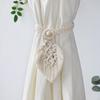 Bohemian Leaf Shape Curtain Tieback with Wooden Beads Handmade Decorative Strap for Bedroom