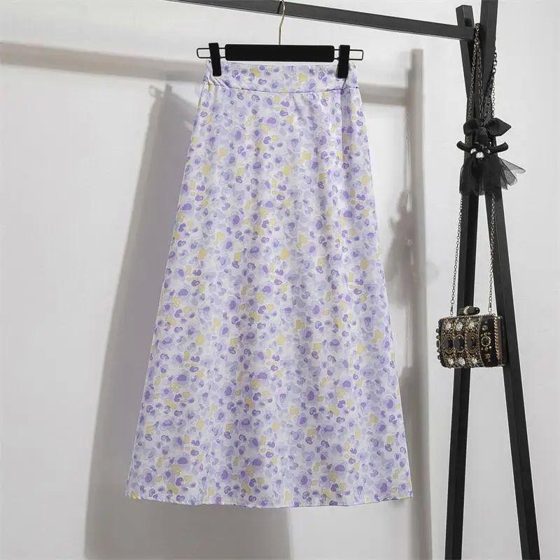 

Spring Summer Chiffon Women Skirts Casual Floral Printed Woman Long Skirts Elastic Waist Female Loose Extended Skirt L
